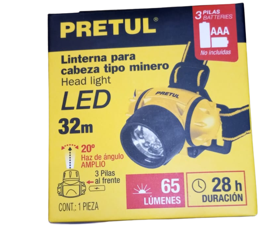 Linterna de Cabeza Pretul Led con Pilas